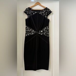 Tadashi Shoji Black and White Lace Midi Dress